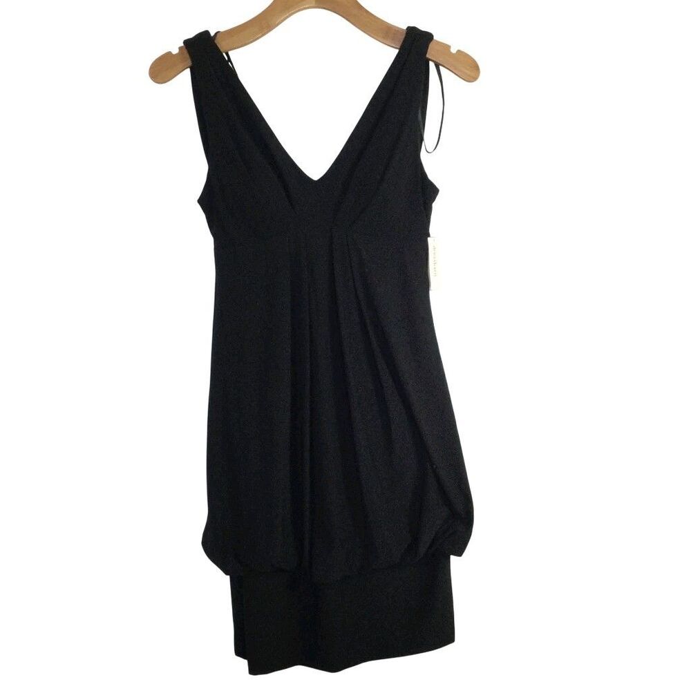 Dressbarn Sleeveless V-Neck Drapey Back Cocktail Shift Dress Solid Black 4 NWT
